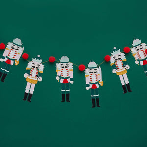 Holly Jolly Christmas Nutcracker Pom Pom Card Garland 2m