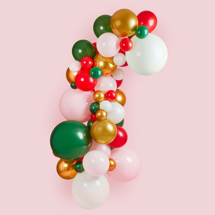 Holly Jolly Christmas Pink Red Green & Gold Balloon Arch Kit