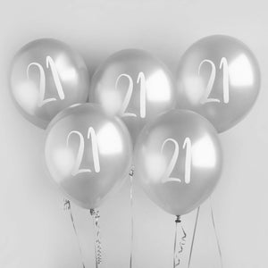 Metallic Mix Up Silver Number 21 Latex 30cm Balloons