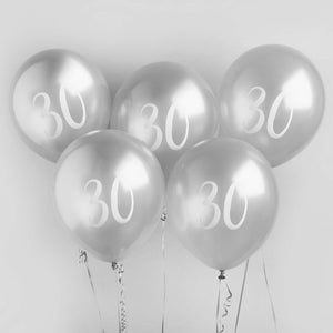 Metallic Mix Up Silver Number 30 Latex 30cm Balloons