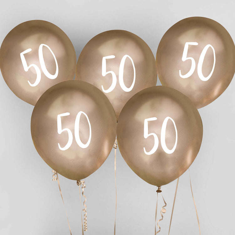 Metallic Mix Up Gold Number 50 Latex 30cm Balloons
