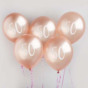 Metallic Mix Up Rose Gold Number 50 Latex 30cm Balloons