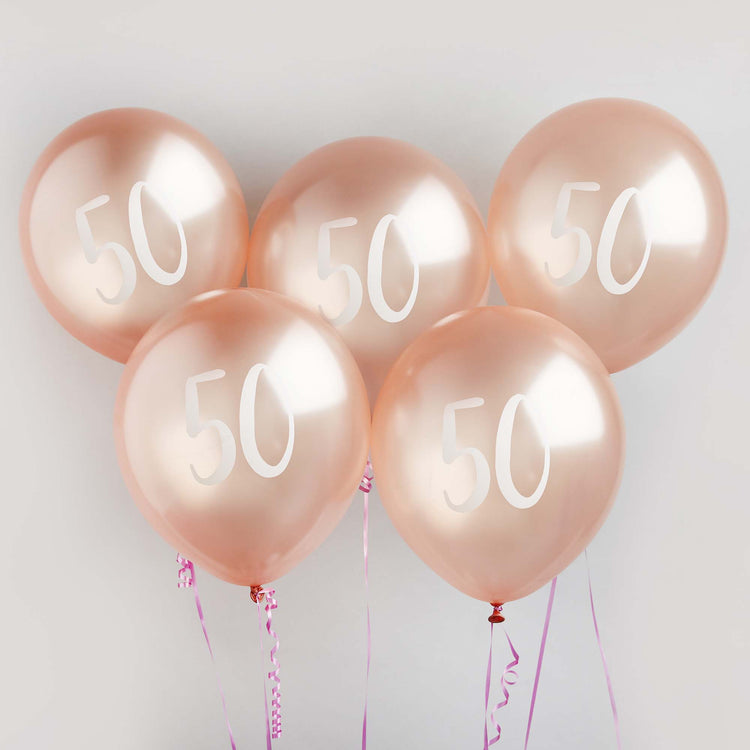 Metallic Mix Up Rose Gold Number 50 Latex 30cm Balloons