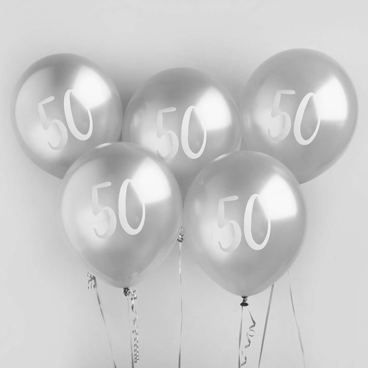 Metallic Mix Up Silver Number 50 Latex 30cm Balloons