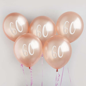 Metallic Mix Up Rose Gold Number 60 Latex 30cm Balloons