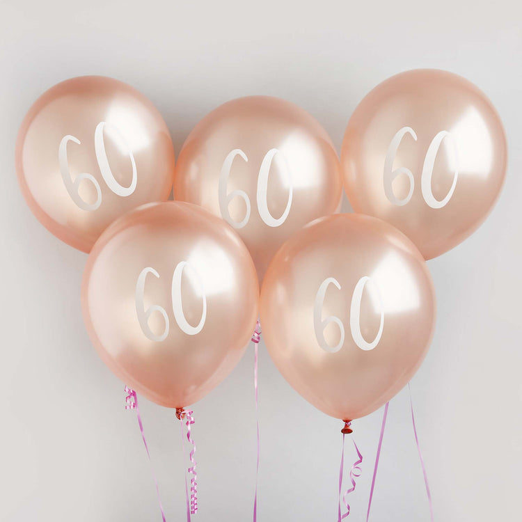 Metallic Mix Up Rose Gold Number 60 Latex 30cm Balloons