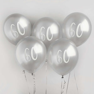 Metallic Mix Up Silver Number 60 Latex 30cm Balloons