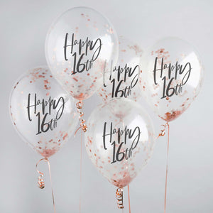 Metallic Mix Up Rose Gold Happy 16th Confetti 30cm Latex Balloons