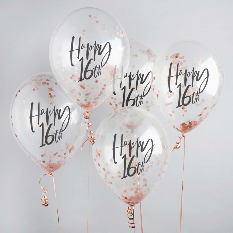 Metallic Mix Up Rose Gold Happy 16th Confetti 30cm Latex Balloons