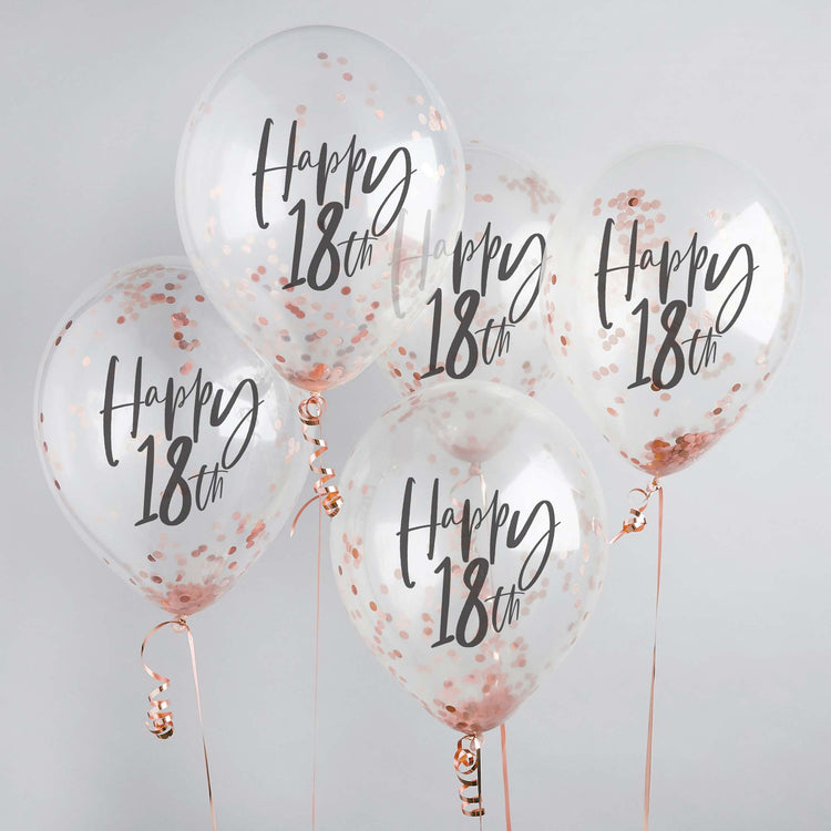 Metallic Mix Up Rose Gold Happy 18th Confetti 30cm Latex Balloons