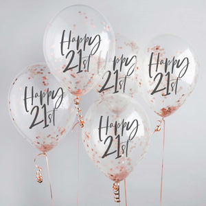 Metallic Mix Up Rose Gold Happy 21st Confetti 30cm Latex Balloons