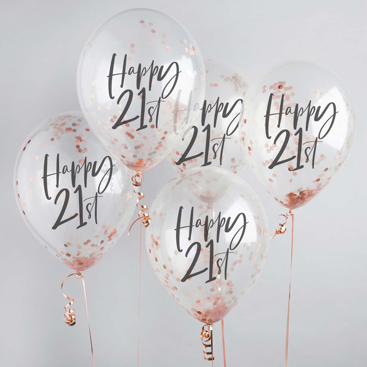 Metallic Mix Up Rose Gold Happy 21st Confetti 30cm Latex Balloons