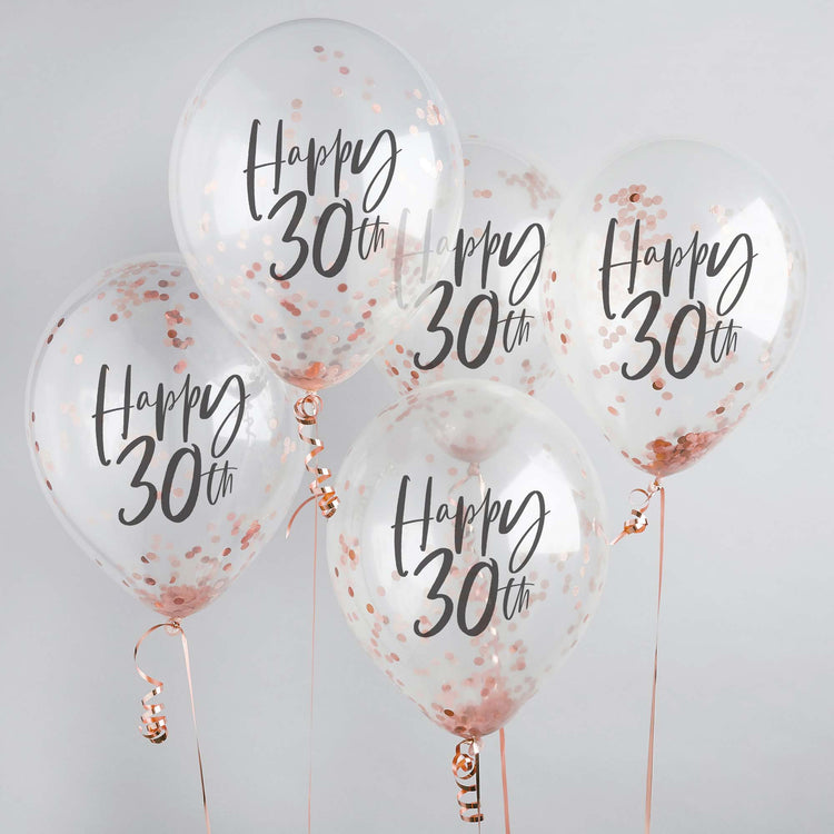 Metallic Mix Up Rose Gold Happy 30th Confetti 30cm Latex Balloons