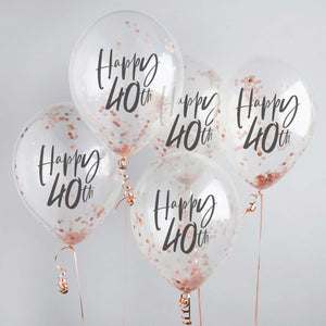 Metallic Mix Up Rose Gold Happy 40th Confetti 30cm Latex Balloons