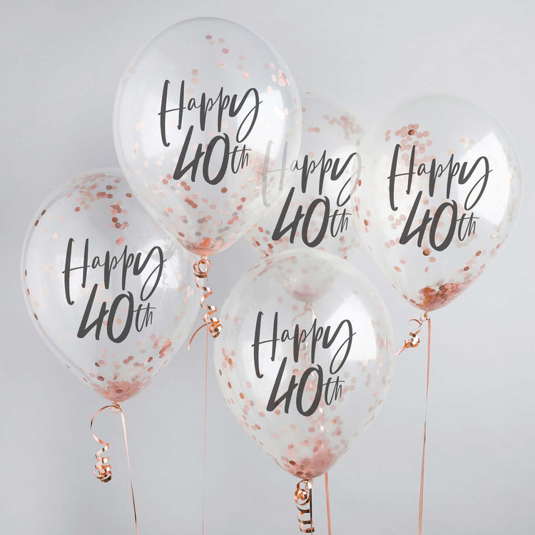 Metallic Mix Up Rose Gold Happy 40th Confetti 30cm Latex Balloons