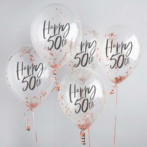 Metallic Mix Up Rose Gold Happy 50th Confetti 30cm Latex Balloons