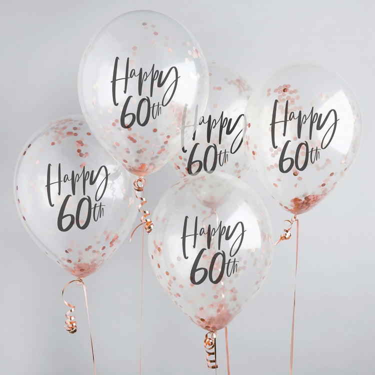 Metallic Mix Up Rose Gold Happy 60th Confetti 30cm Latex Balloons