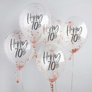 Metallic Mix Up Rose Gold Happy 70th Confetti 30cm Latex Balloons