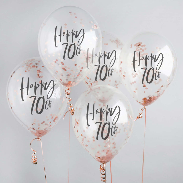 Metallic Mix Up Rose Gold Happy 70th Confetti 30cm Latex Balloons