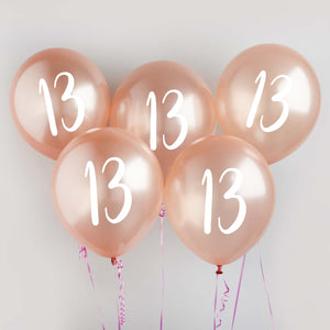 Metallic Mix Up Rose Gold Number 13 Latex 30cm Balloons