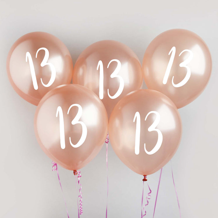 Metallic Mix Up Rose Gold Number 13 Latex 30cm Balloons