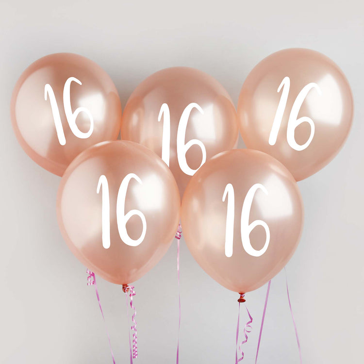 Metallic Mix Up Rose Gold Number 16 Latex 30cm Balloons