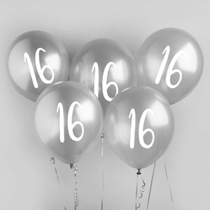 Metallic Mix Up  Silver Number 16 Latex 30cm Balloons