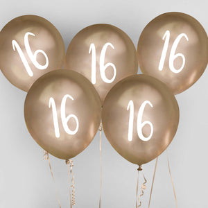 Metallic Mix Up  Gold Number 16 Latex 30cm Balloons