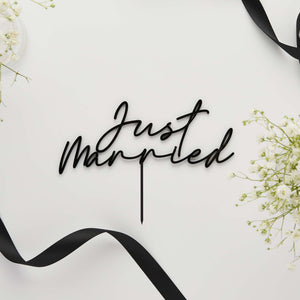Monochrome Wedding Black Just Married Acrylic Cake Topper