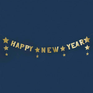New Years Eve Happy New Year Star Gold Card Banner 2m