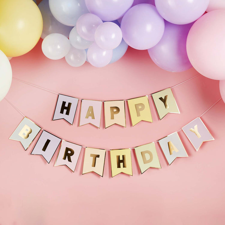 Pastel Party Happy Birthday Flag Card Banner 3m