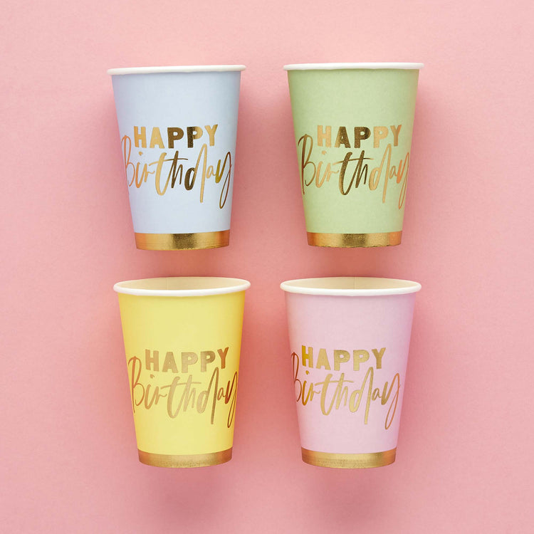 Pastel Party Happy Birthday 250ml Paper Cups