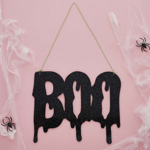 Squad Ghouls Halloween Boo Black Glitter Acrylic Sign -25 x 20.5cm