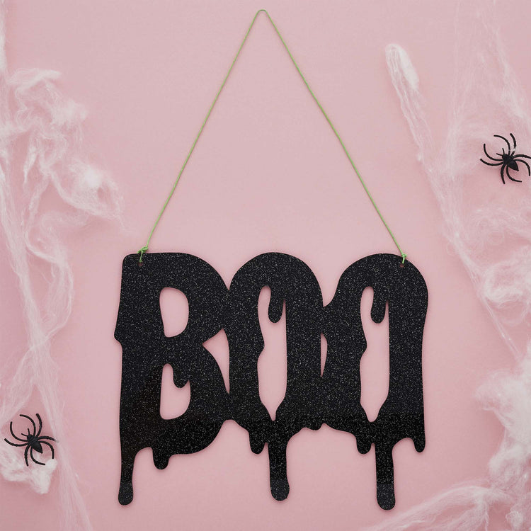 Squad Ghouls Halloween Boo Black Glitter Acrylic Sign -25 x 20.5cm