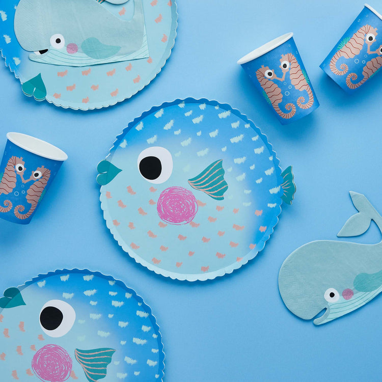 Whale Of A Time Puffer Fish Shaped Paper Plates NPC