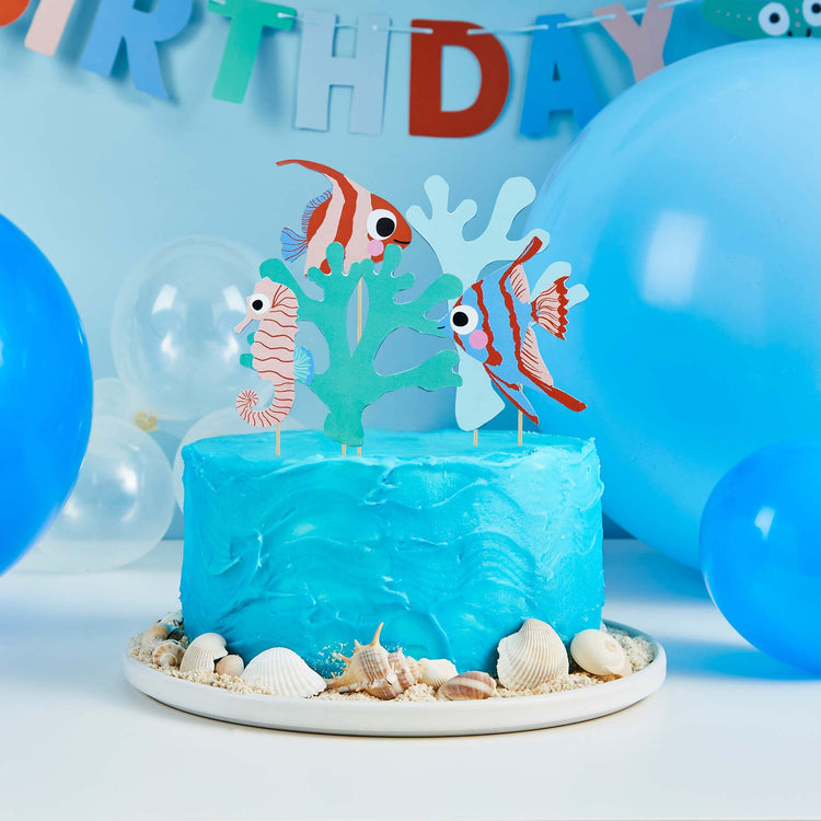 Whale Of A Time Fish & Coral Card Cake Topper Set