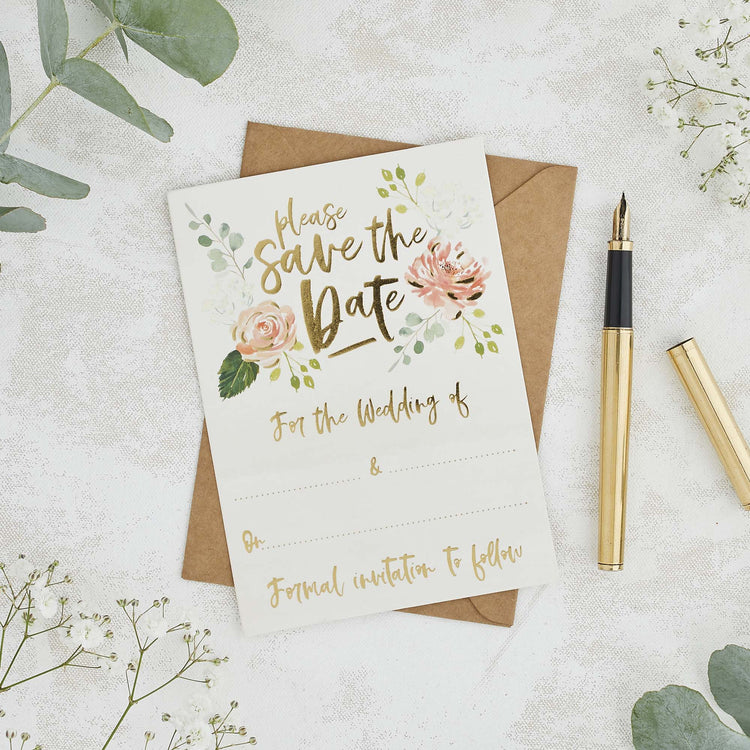 Rustic Romance Floral Save the Date & Envelopes