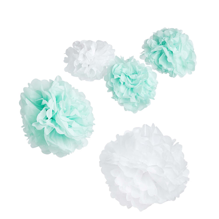 Baby Shower Mint & White Pom Poms