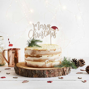Festive Fun Wooden Merry Christmas Cake Topper
