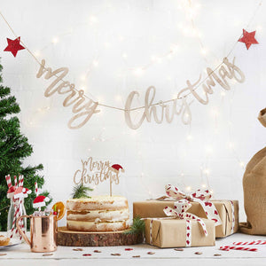 Festive Fun Wooden Merry Christmas Banner 2m