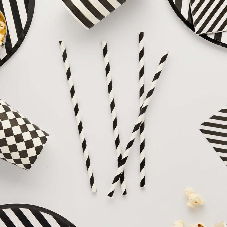 Monochrome Party Monochrome Striped Paper Straws