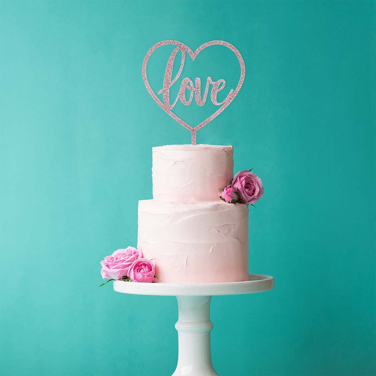Geometric Greenery Rose Gold Love Acrylic Cake Topper