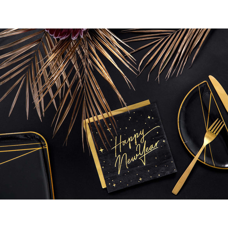 Happy New Year Black Lunch Napkins
