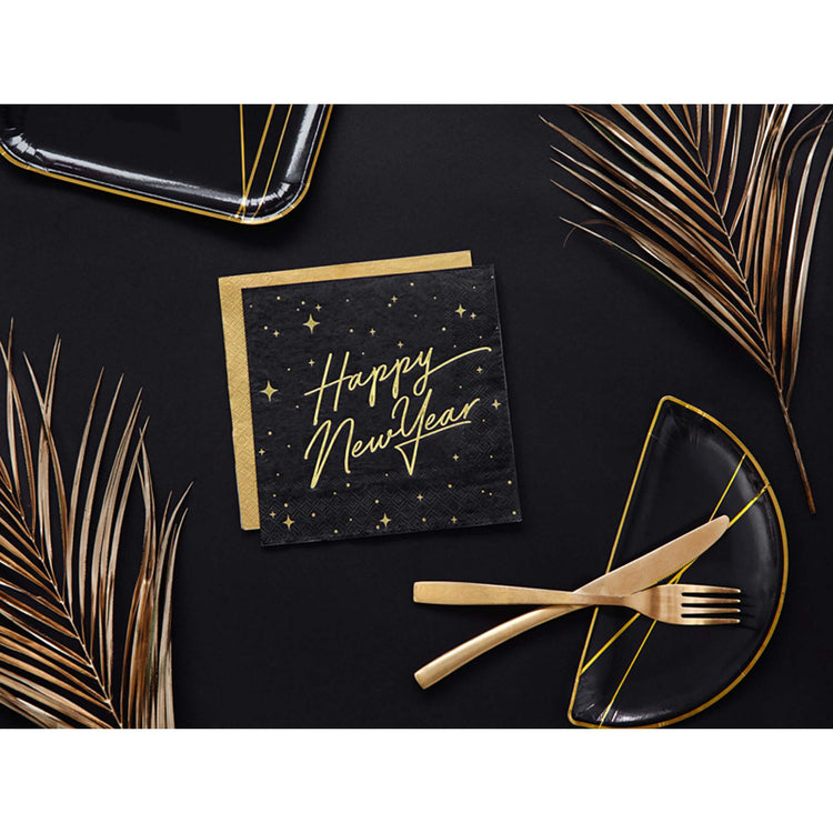 Happy New Year Black Lunch Napkins