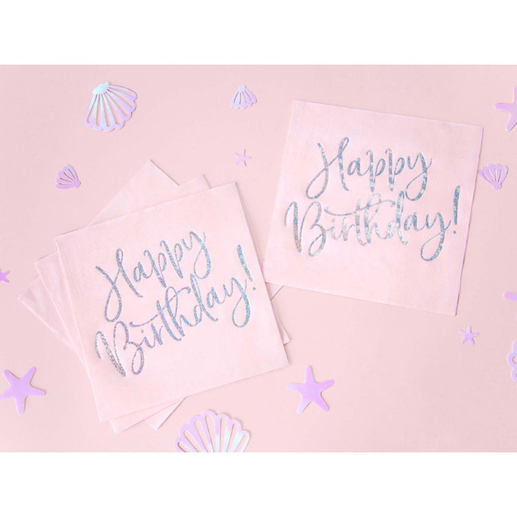 Happy Birthday Pink Holographic Lunch Napkins