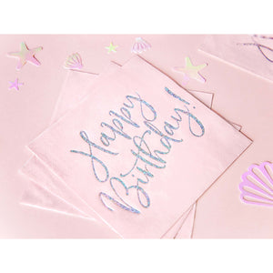 Happy Birthday Pink Holographic Lunch Napkins