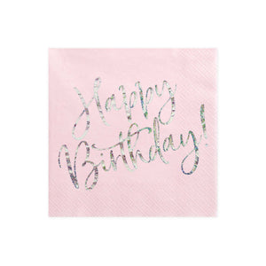 Happy Birthday Pink Holographic Lunch Napkins