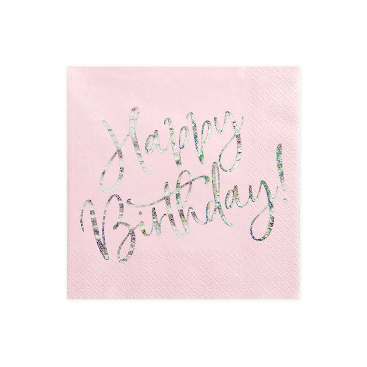 Happy Birthday Pink Holographic Lunch Napkins