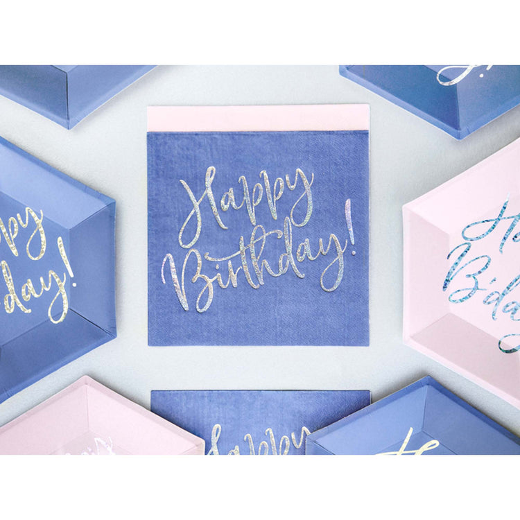 Happy Birthday Blue Holographic Lunch Napkins