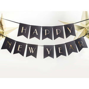 Happy New Year Black Pennant Letter Banner